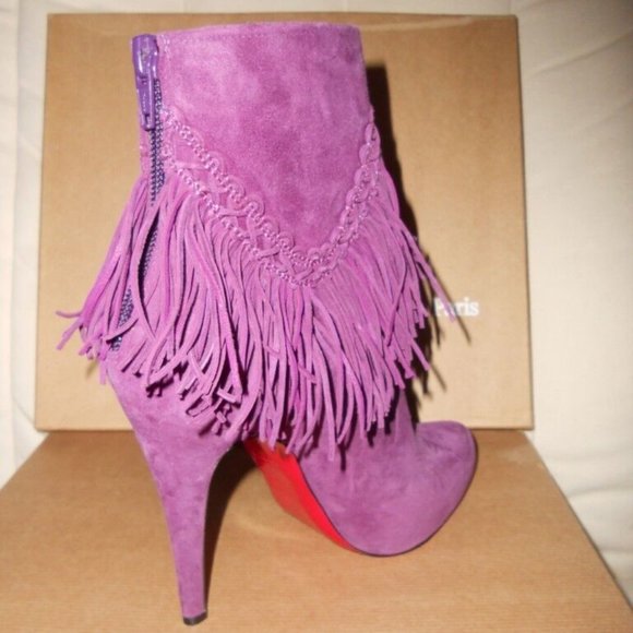 Christian Louboutin ROM 120 Suede Fringe Platform Ankle Bootie Boots - Picture 4 of 15